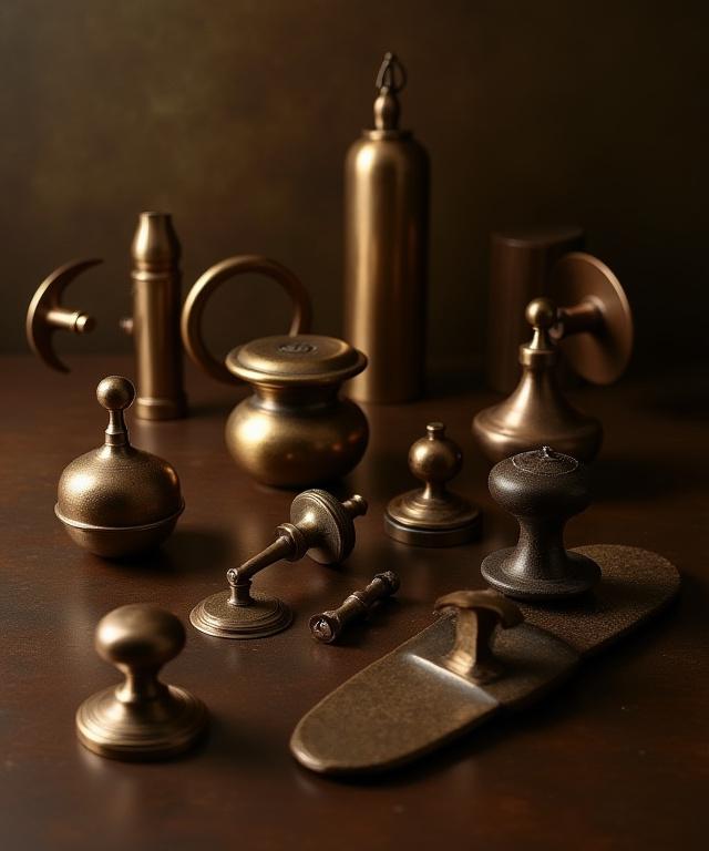 A collection of artisanal bronze door handles and knockers
