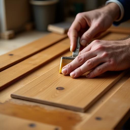 A craftsman applying a natural oil finish to a wooden door panel